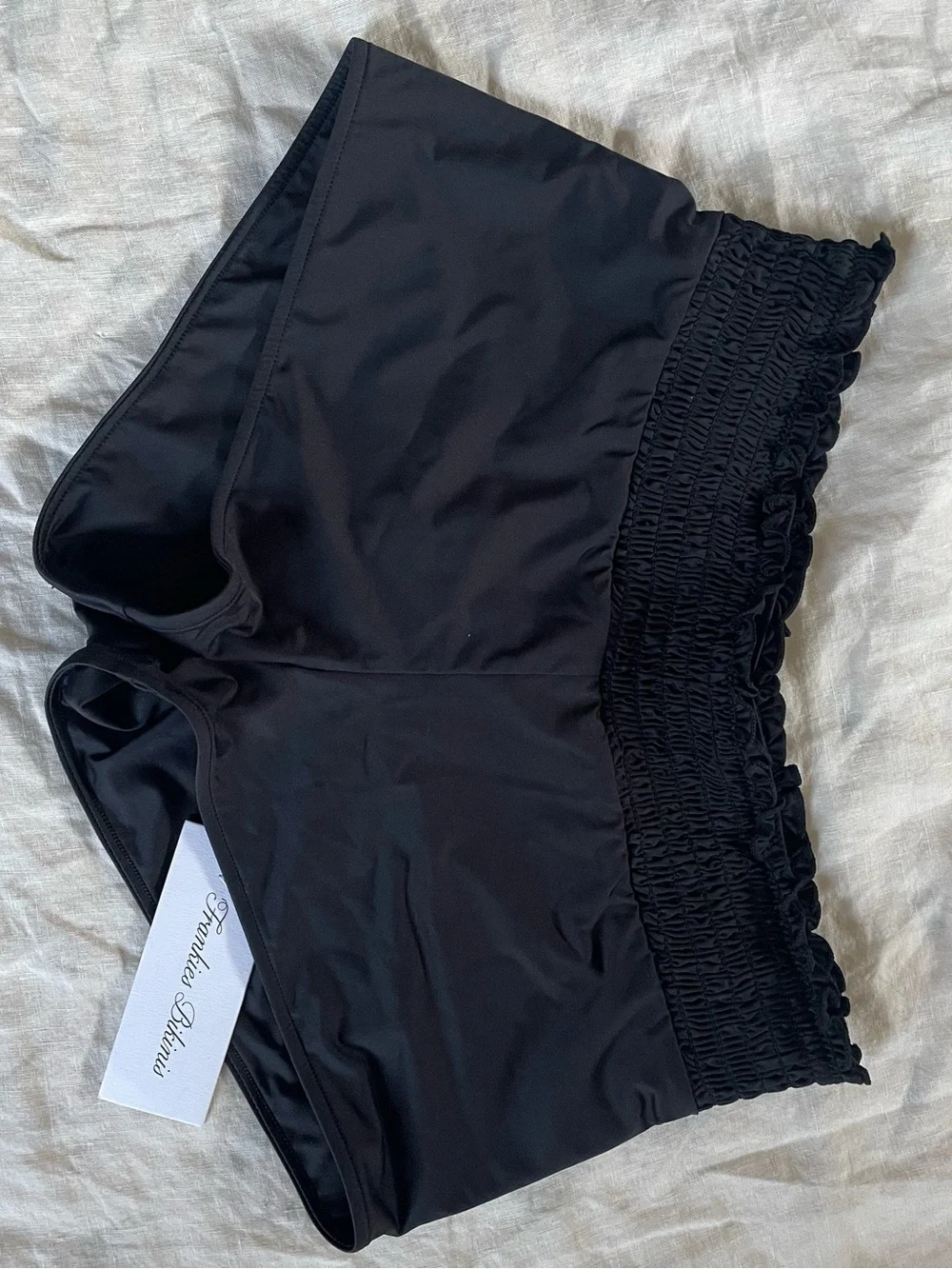 Frankie’s Bikinis Smocked Waist Black Bottoms